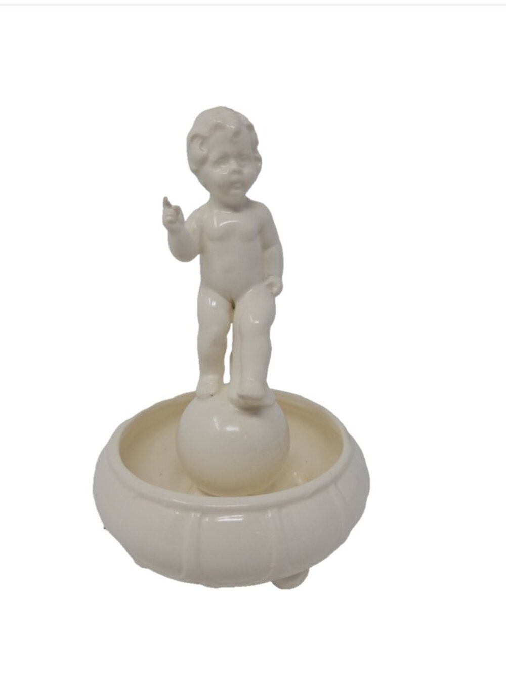 Antique Porcelain Cherub Putti Baby Flower Frog Bowl Czechoslovakia Art Deco 6"
